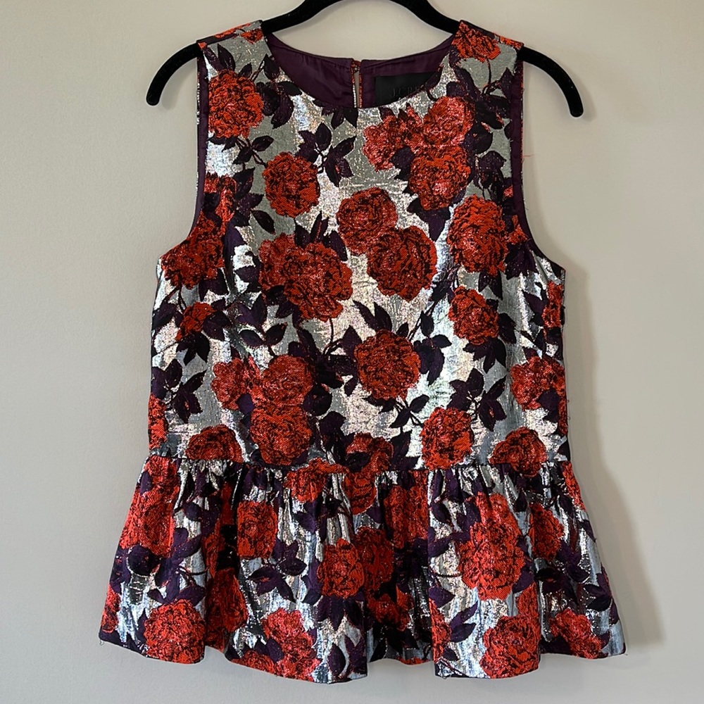 J Crew Collection Floral Sleeveless Top Shirt Metallic Size 4